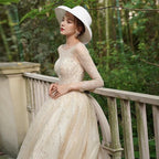 A-Line Luxury Appliques Beaded Wedding Gown