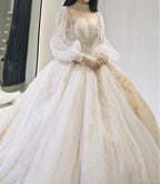 Luxury Court Train Wedding Gown with long sleeves EDW260