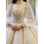 Luxury Court Train Wedding Gown with long sleeves EDW260