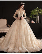 Luxury Shiny Wedding Dress with Long Sleeves ED675