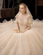 Shiny Vintage Wedding Dresses Off Shoulder with Crystal Bead