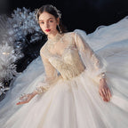 Luxury Princess Wedding Dress with Crystal Lace