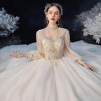 Luxury Princess Wedding Dress with Crystal Lace