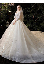 Luxury Princess Long Sleeves Wedding Dress with Crystal Sequined Lace