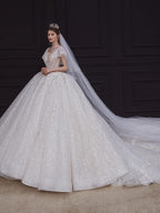 Luxury White Wedding Dress with Crystal Beads