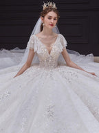 Luxury White Wedding Dress with Crystal Beads