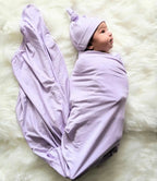 Baby Girl Swaddle Set - Newborn Blanket, Hat and Headband - Purple
