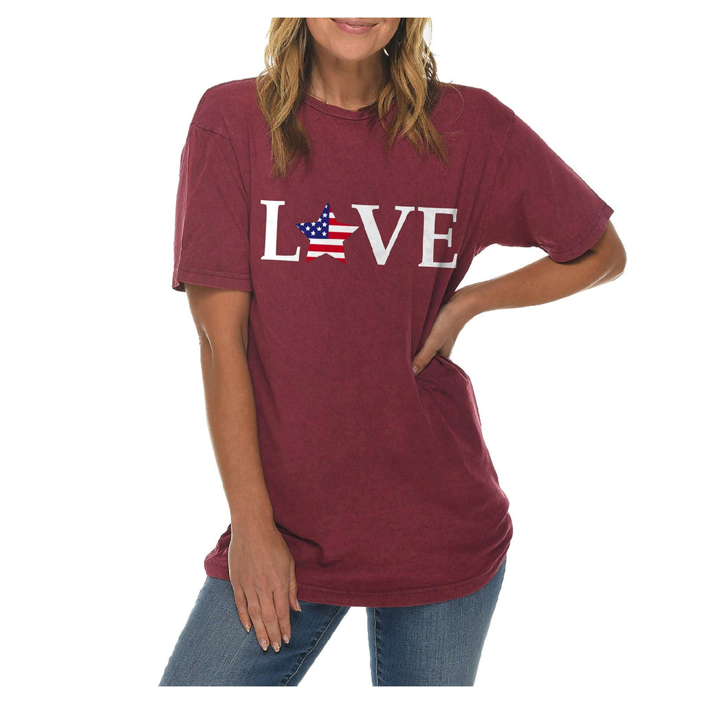 Love USA Flag Star Graphic Design Vintage Crewneck Tee