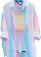Title: Pastel Dream Oversized Sheer Button-Down Blouse