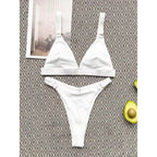 Rib Ring Linked High Cut Bikini Swimsuit