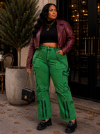 Oh So Crafty Utility Cargo Plus Size Denim Pants - Green