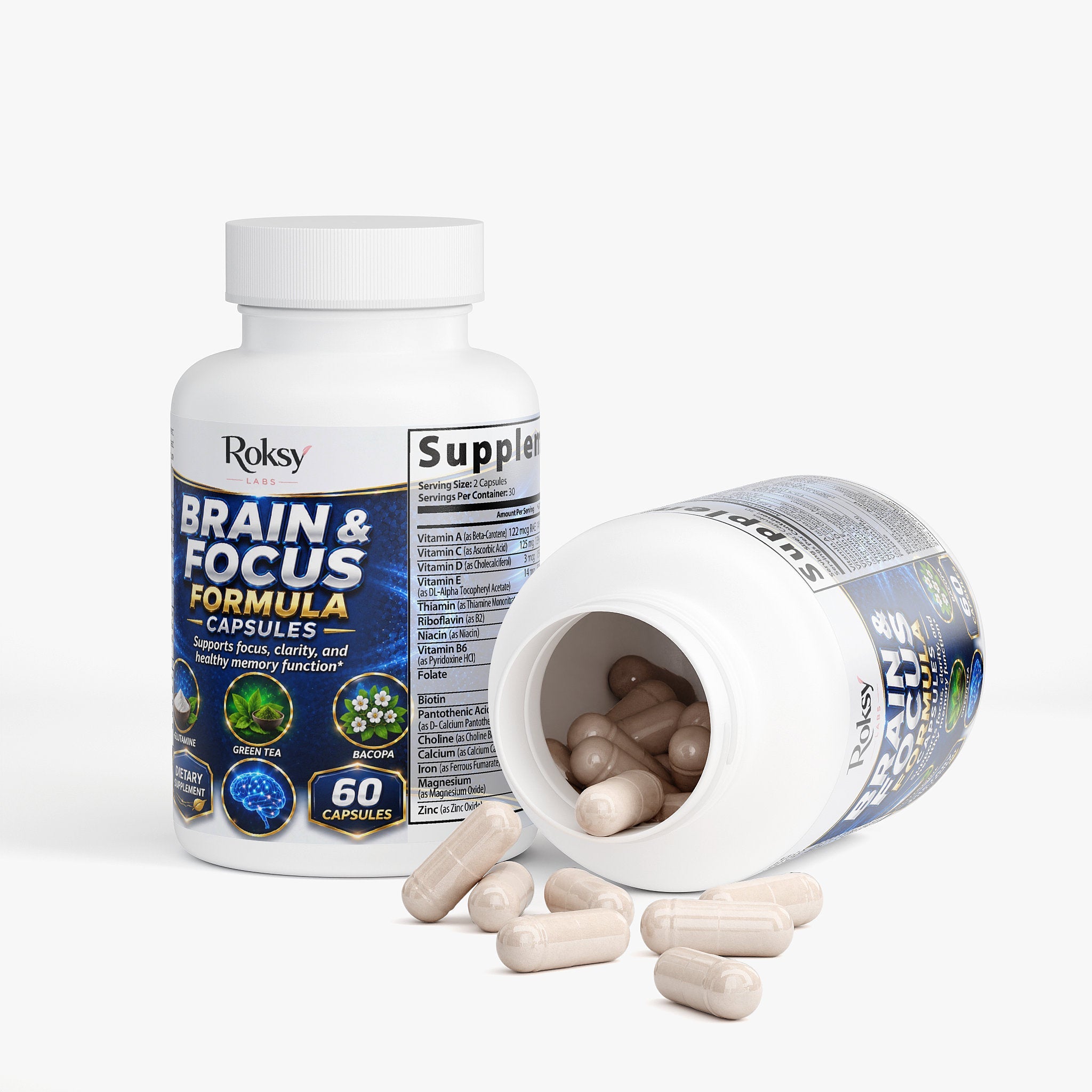 Brain Health Supplement for Focus & Clarity 60 ct – Nootropic Brain Support for Memory & Energy