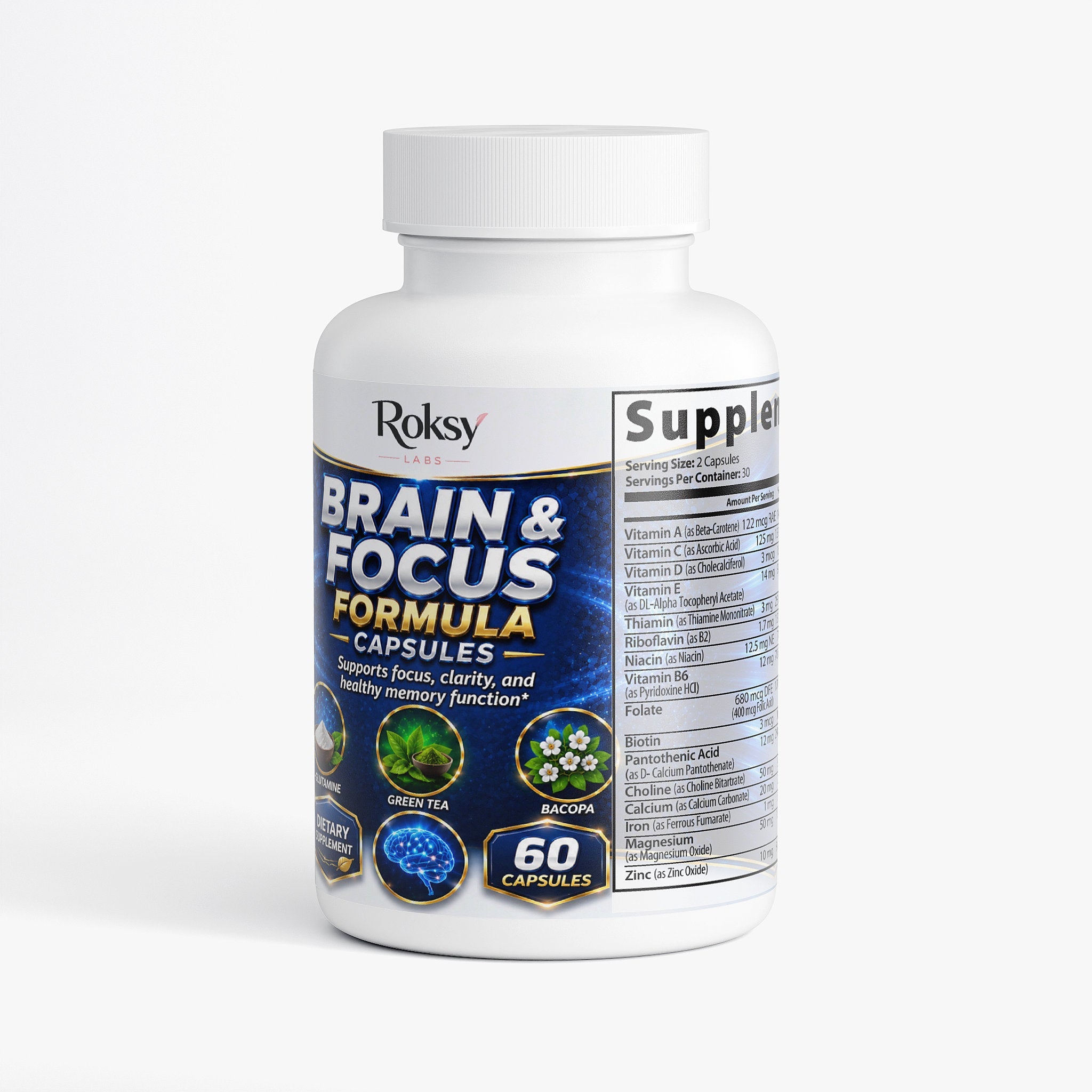 Brain Health Supplement for Focus & Clarity 60 ct – Nootropic Brain Support for Memory & Energy