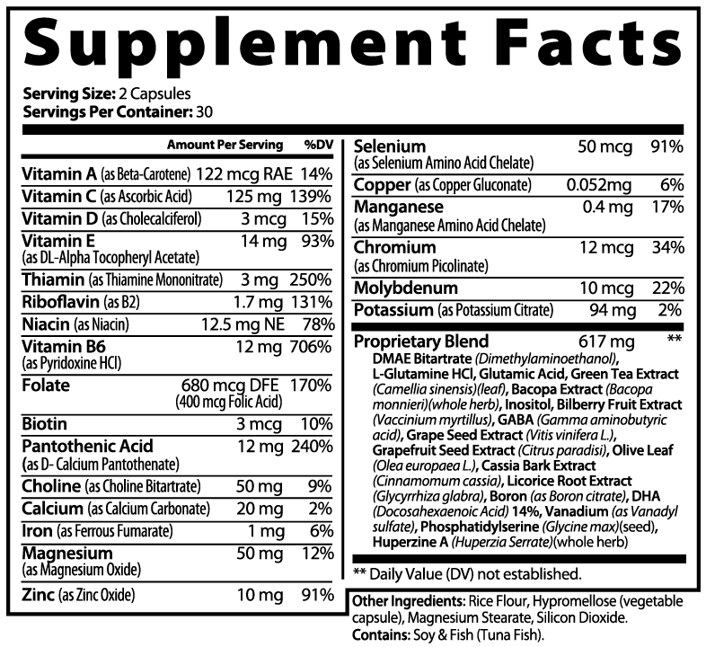 Brain Health Supplement for Focus & Clarity 60 ct – Nootropic Brain Support for Memory & Energy