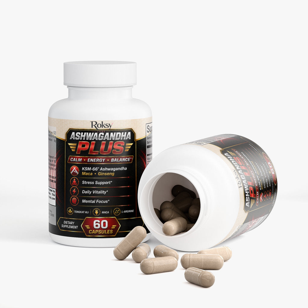 Ashwagandha Plus Dietary Supplement for Energy with KSM-66®, Maca & Ginseng – Stress, & Stamina Support | 60 Caps