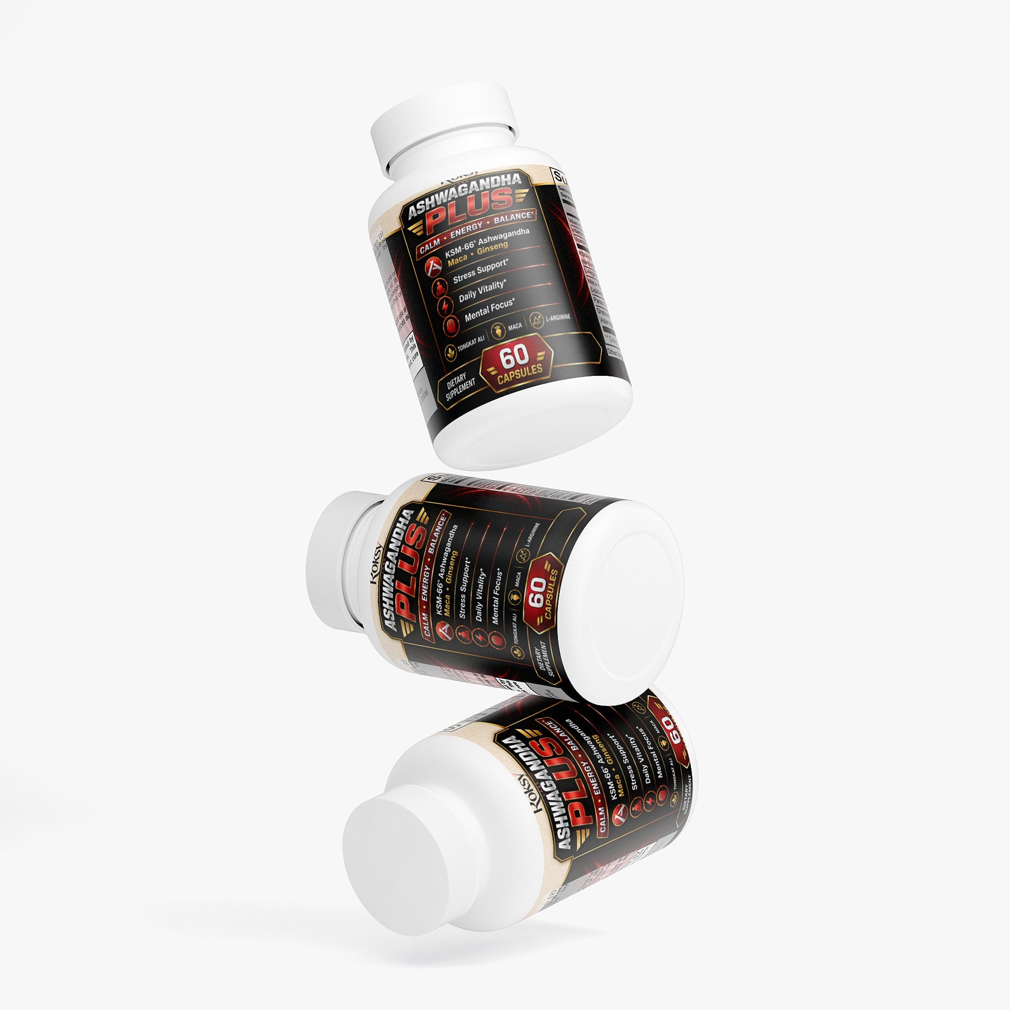 Ashwagandha Plus Dietary Supplement for Energy with KSM-66®, Maca & Ginseng – Stress, & Stamina Support | 60 Caps