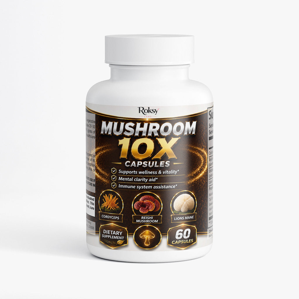 Mushroom 10X Capsules with Lion's Mane - 60 Count Reishi USA Made