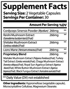 Mushroom 10X Capsules with Lion's Mane - 60 Count Reishi USA Made