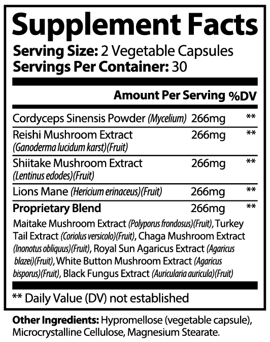 Mushroom 10X Capsules with Lion's Mane - 60 Count Reishi USA Made