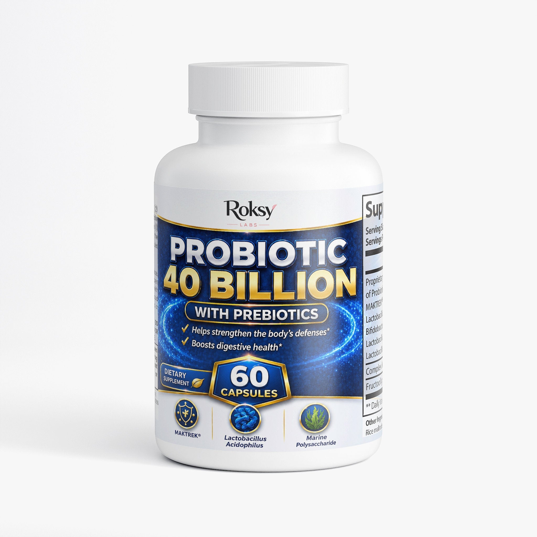 Probiotic Food Supplement - 40 Billion 60 Capsules with Prebiotics