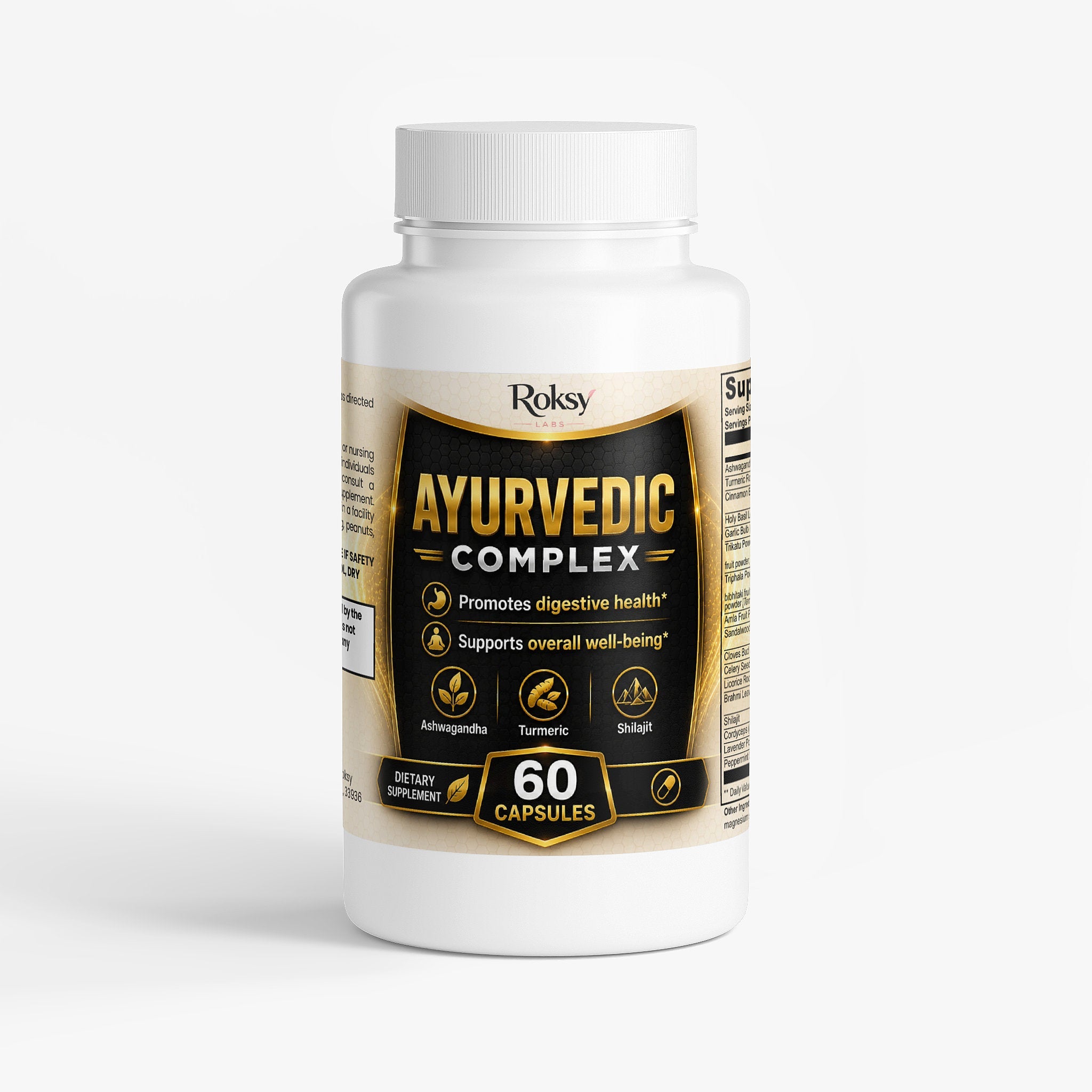 Ayurvedic Complex with Ashwagandha Withania - 60 Capsules Turmeric, Magnesium Stearate