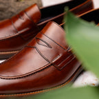 15-400-CGN ROMA Hand Burnished Calfskin Penny Loafer Cognac