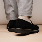 16-657-BLK ROMA Italian Suede Penny Loafers Black