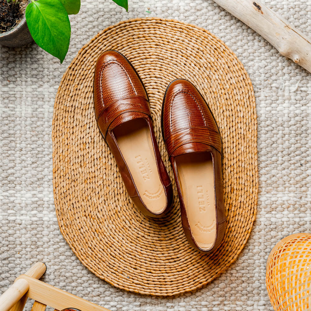 14-202-CGN ROSSI Teju Lizard Penny Loafer, Cognac