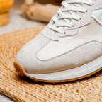 66-265-TPE ROXI Suede & Calfskin Sneaker, Taupe