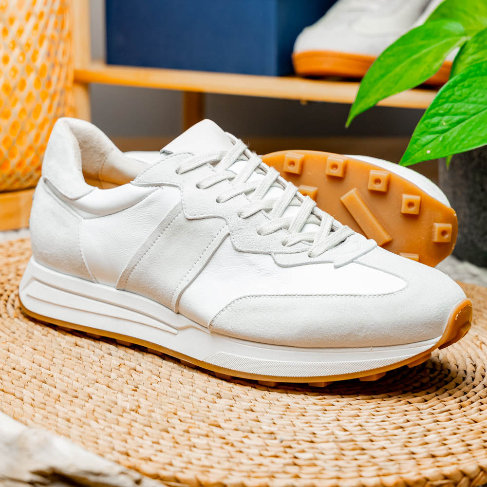 66-265-WHT ROXI Suede & Calfskin Sneaker, White
