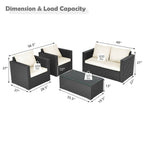 4 Pieces Patio Rattan Conversation Set with Cushions and Coffee Table-Black