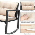3 Pieces Cushioned Patio Rattan Set with Rocking Chair and Table-Black