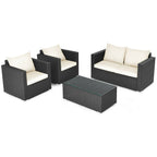 4 Pieces Patio Rattan Conversation Set with Cushions and Coffee Table-Black