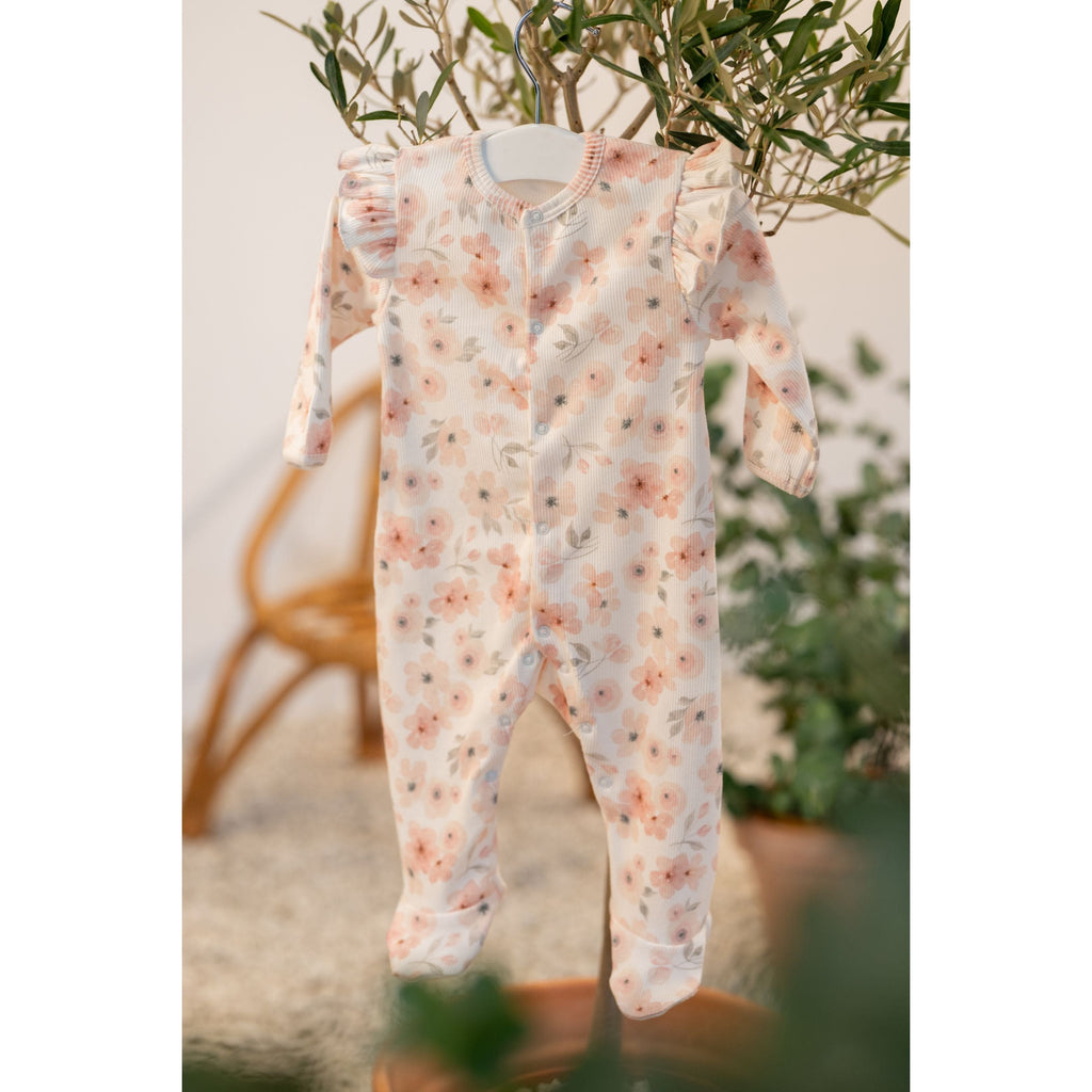 SANA | Girls Ivory Pink Blossom Cotton Jersey All-in-One