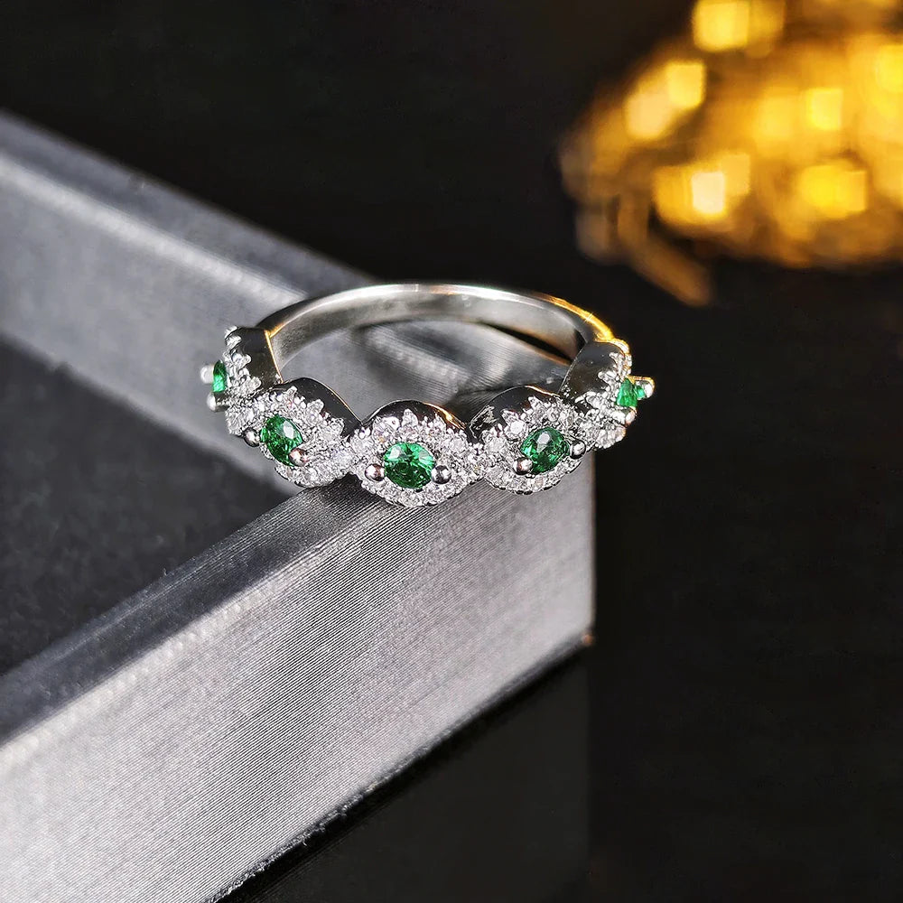 MyClosetAid Emerald & Diamond Ring Eternity Band