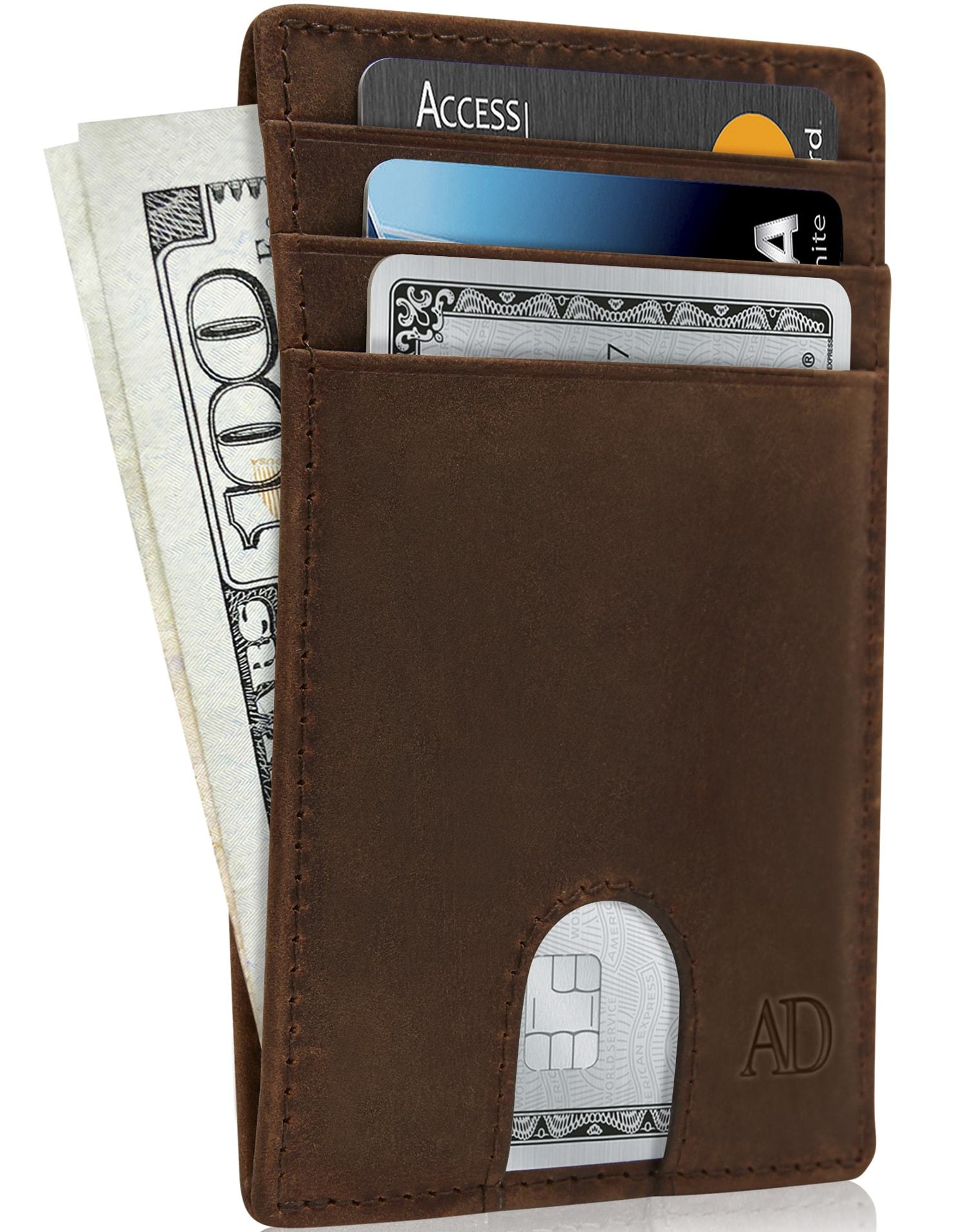 Genuine Leather Slim Card Holder – RFID Blocking, Thumb-Hole Access