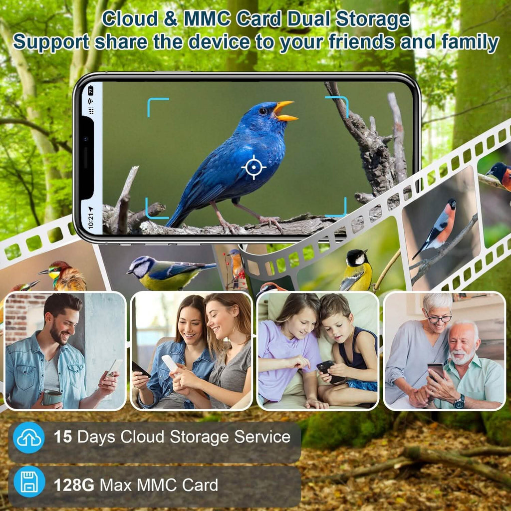 Smart Bird Feeder with Solar Powered Camera 1080P HD AI Identify PIR