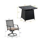 Sophia & William Outdoor Gas Fire Pit Table Set W/ Cushioned Swivel Dining Chairs, 5PCS (SAK63872)