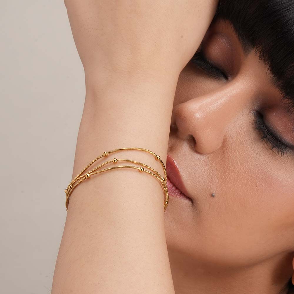 Triple Layer Gold Chain Bracelet with Beads E-legant Women’s Jewelry