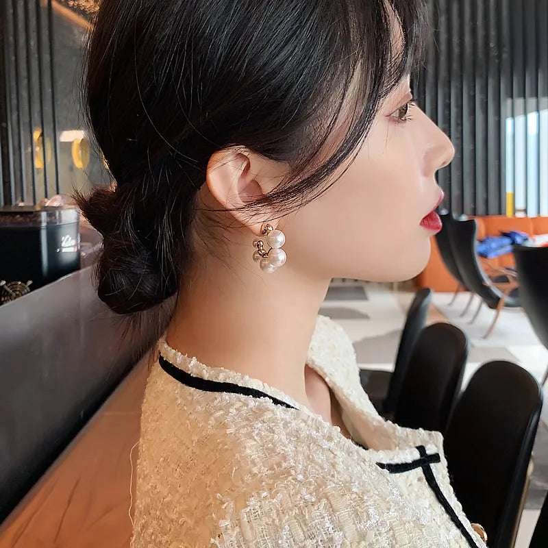 Elegant Pearl Cluster Hoop Earring