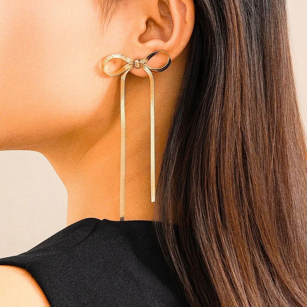 Golden Bow Knot Drop & Dangle Earrings