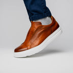 65-225-CGN SPETTACOLARE Italian Pebble Grain Calfskin Sneakers Cognac