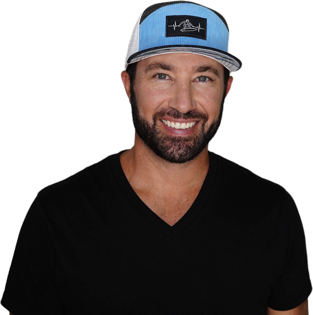 Surf Hat - Flat Bill - Corduroy - Charcoal Gray / Light Blue / White - Jersey Mesh