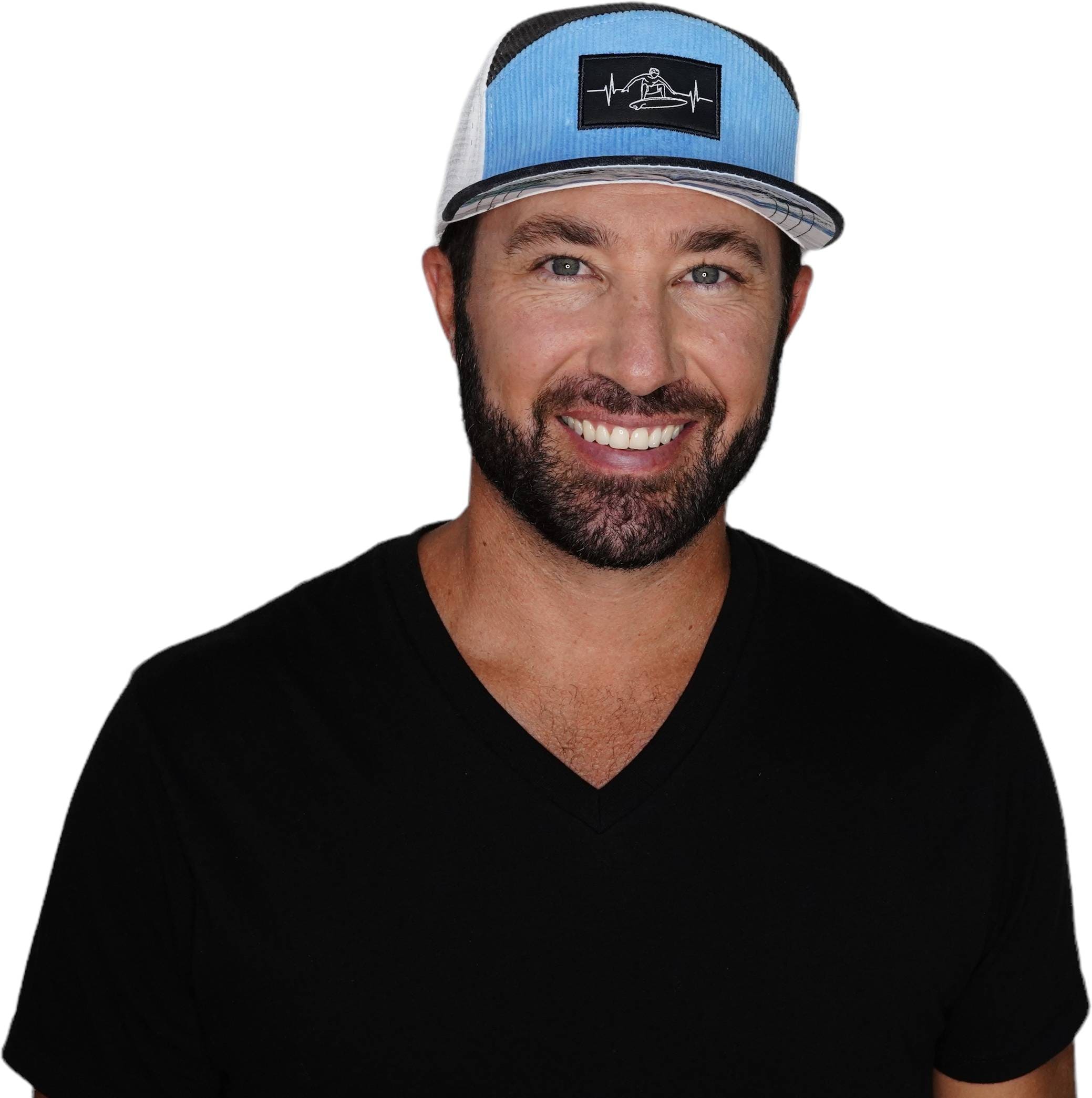 Surf Hat - Flat Bill - Corduroy - Charcoal Gray / Light Blue / White - Jersey Mesh