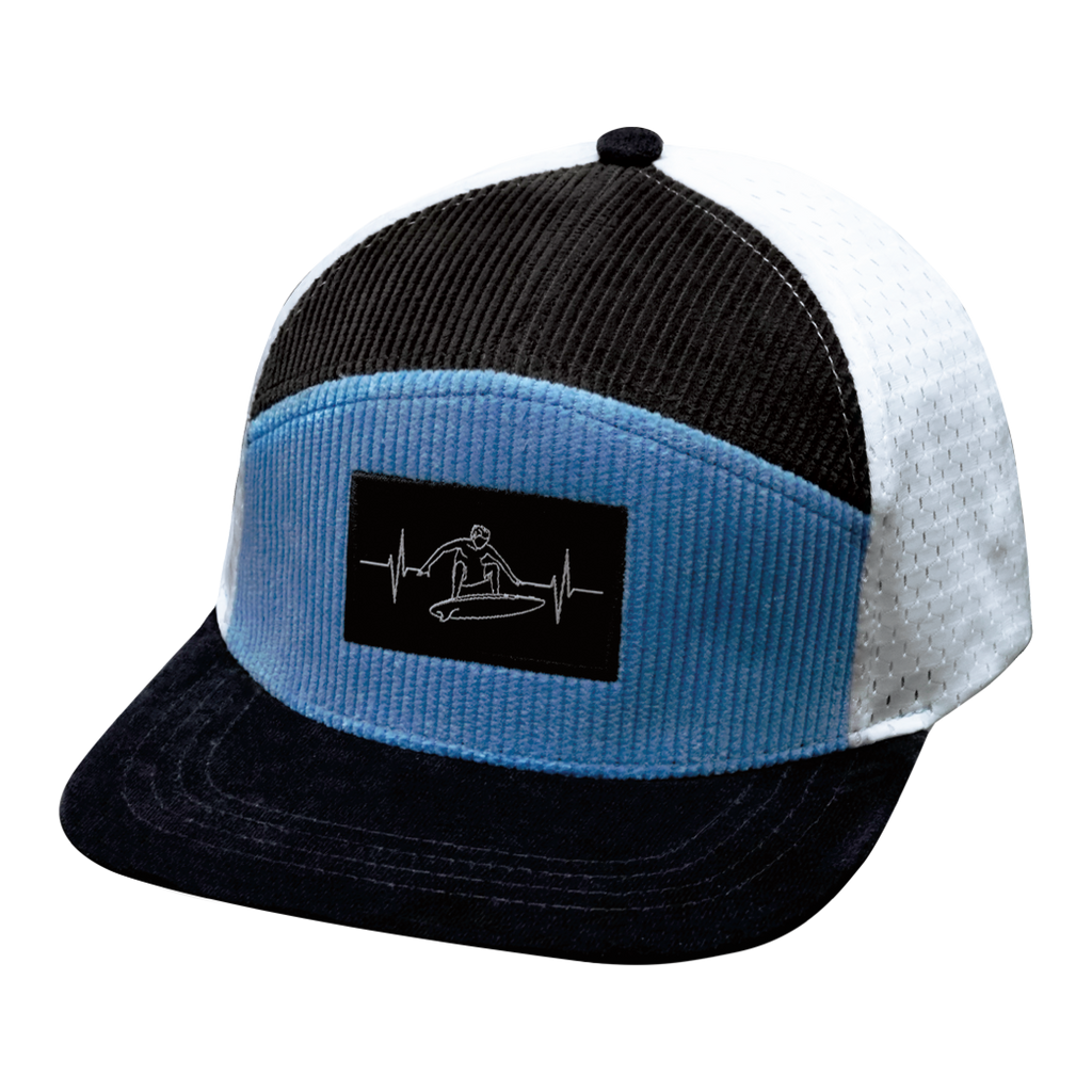 Surf Hat - Flat Bill - Corduroy - Charcoal Gray / Light Blue / White - Jersey Mesh