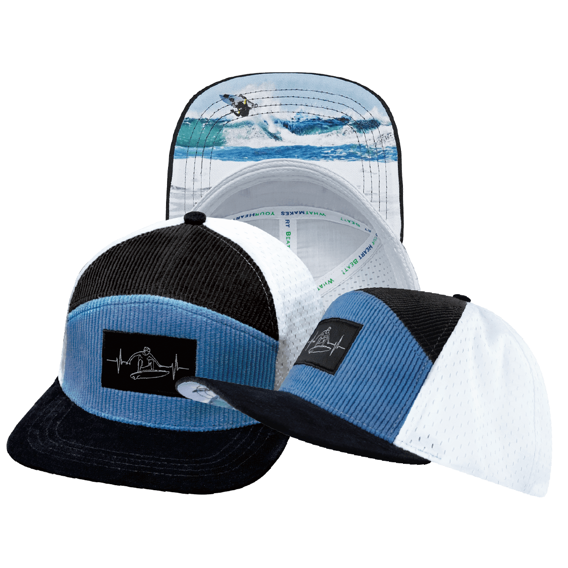 Surf Hat - Flat Bill - Corduroy - Charcoal Gray / Light Blue / White - Jersey Mesh
