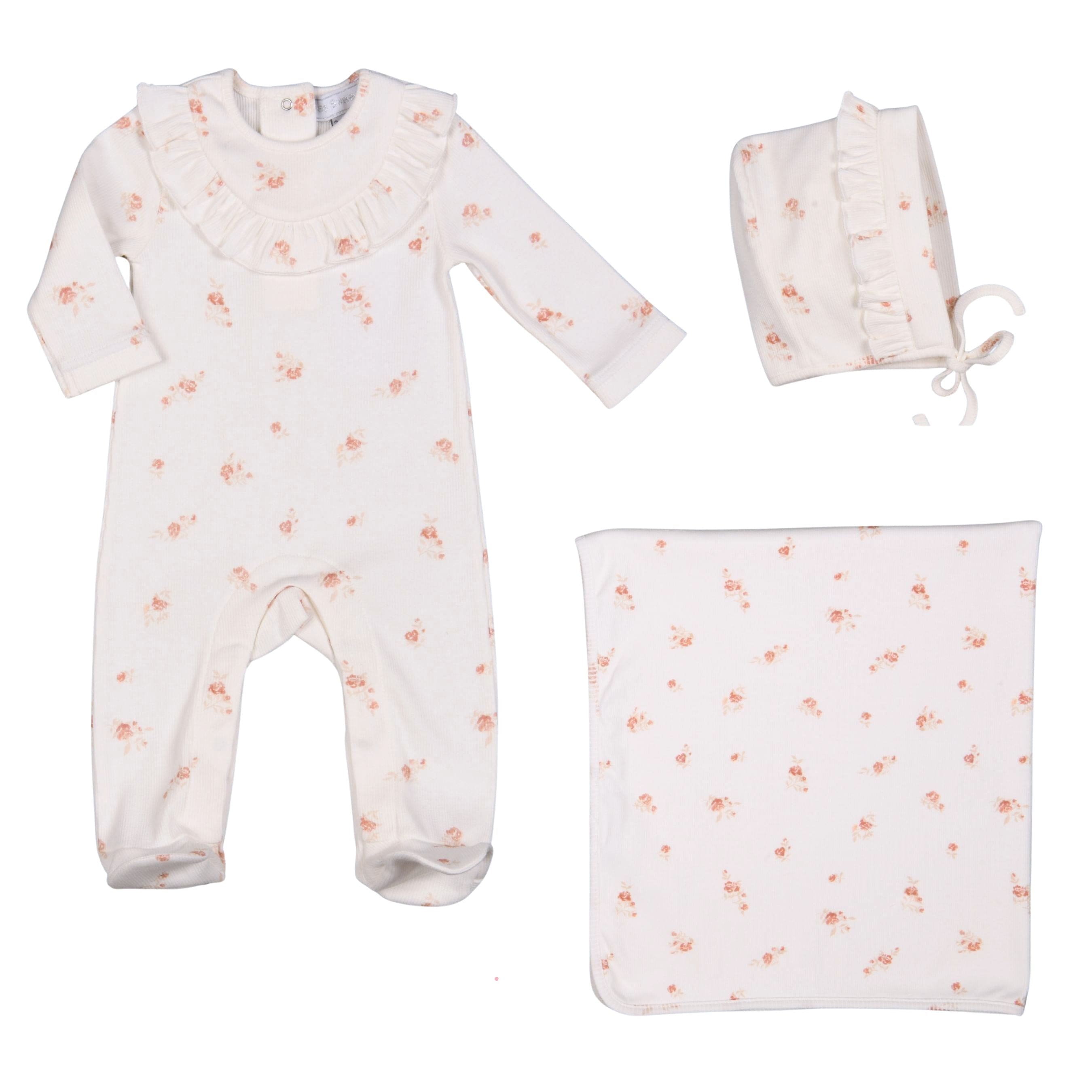 SYRINE  | Girls Ivory Cotton Ditzy Rose Print Babysuit Set