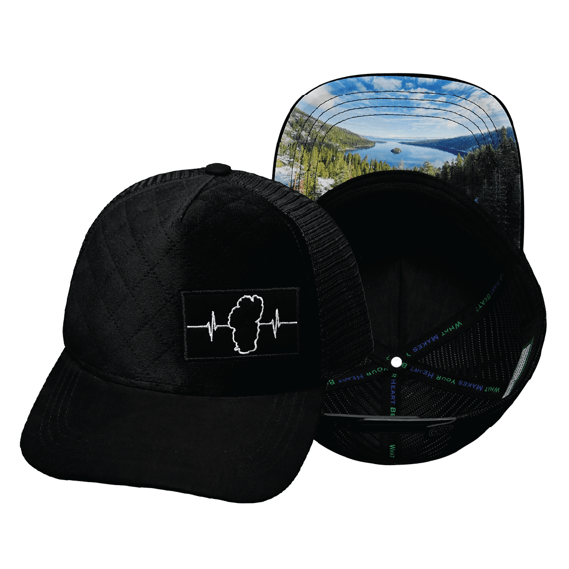 Tahoe Hat - Trucker Hat - Quilted Velvet - Black - Trucker Mesh