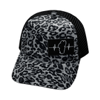 Tahoe Hat - Trucker Hat - Velvet - Silver Leopard Print - Trucker Mesh