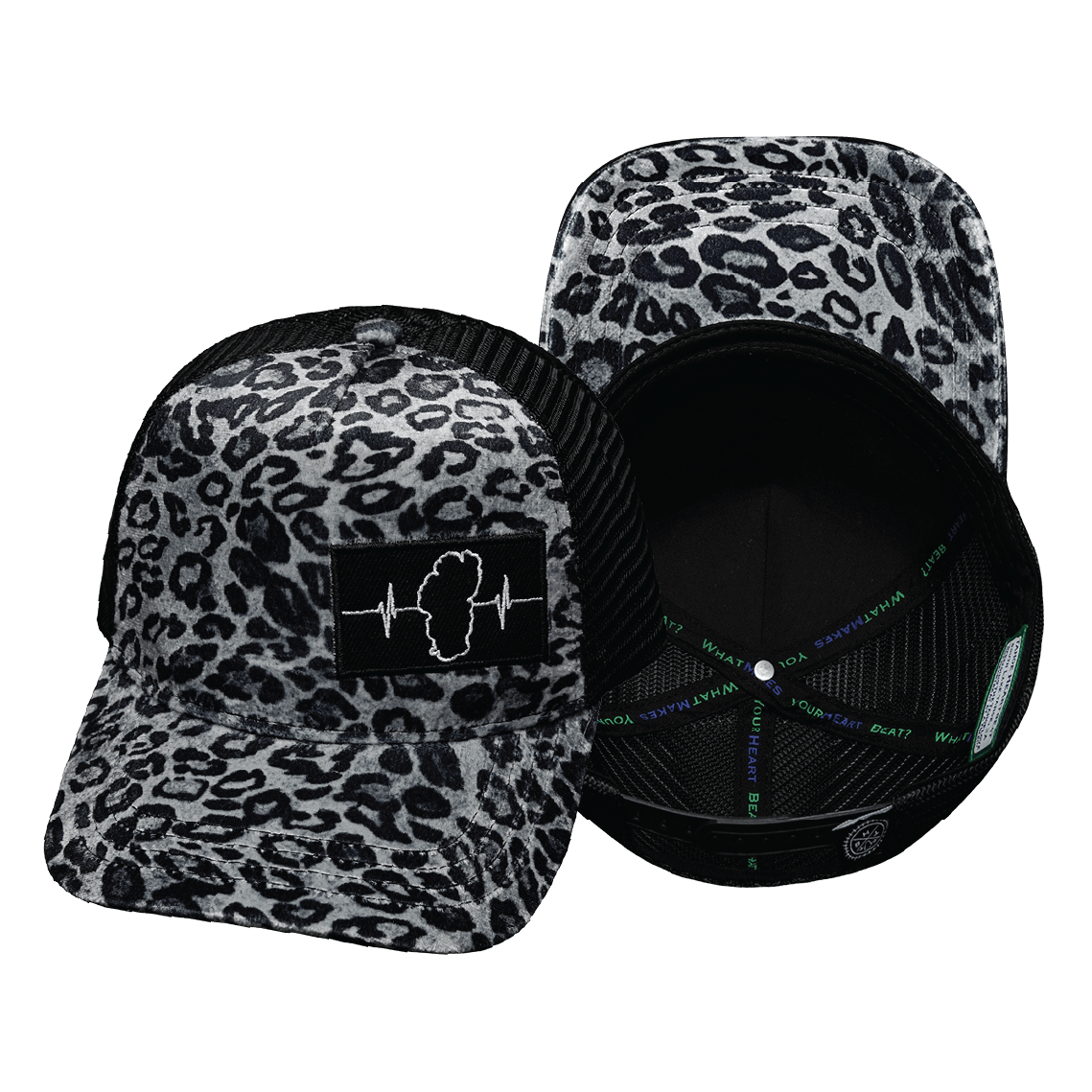 Tahoe Hat - Trucker Hat - Velvet - Silver Leopard Print - Trucker Mesh